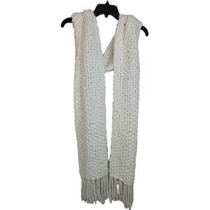 NWT Express White Chunky Hand Knit Fringe Shawl Scarf Women's One Size 100" Long